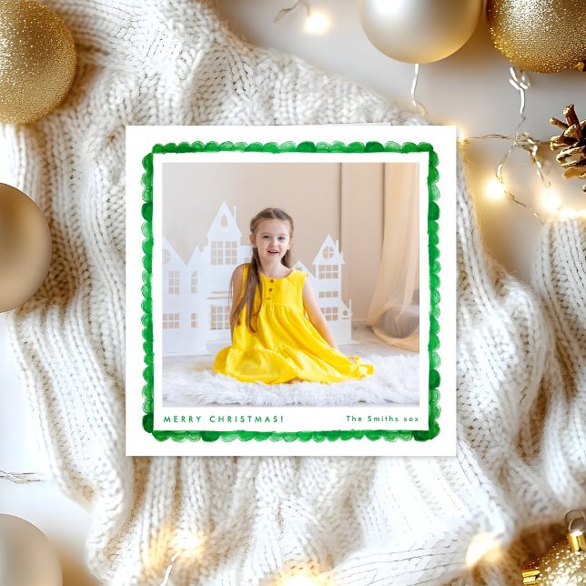 Tarjeta Festiva simple modern retro green photo square christmas (Subido por el creador)
