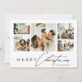 Tarjeta Festiva Simple Modern Script Multi Photo Collage Christmas