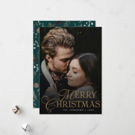 Tarjeta Festiva Simple Modern Typography 1 Photo Green Christmas