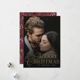 Tarjeta Festiva Simple Modern Typography 1 Photo Red Christmas