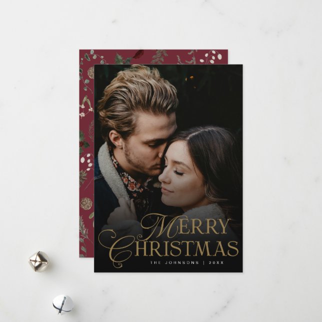 Tarjeta Festiva Simple Modern Typography 1 Photo Red Christmas (Anverso/Reverso In Situ)