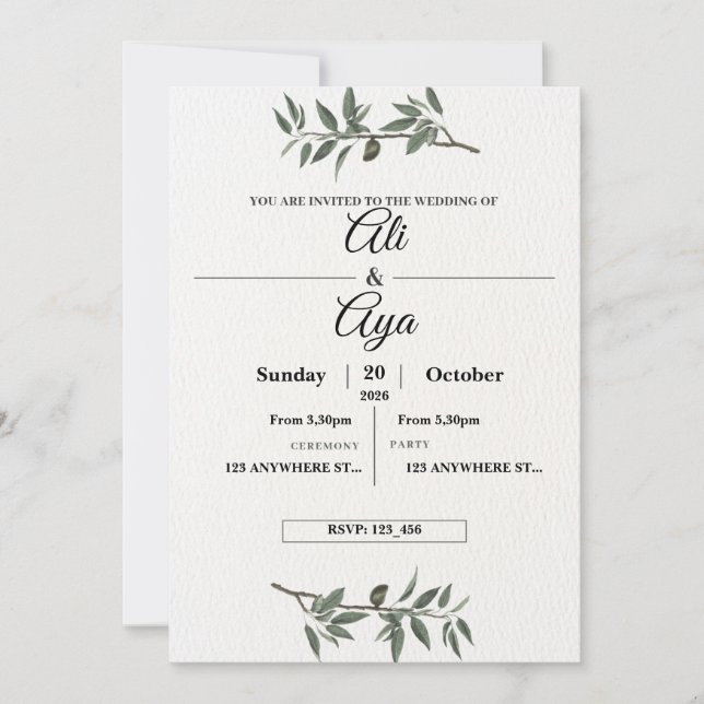 Tarjeta Festiva Simple Modern Wedding Invitation | Clean Minimal D (Anverso)