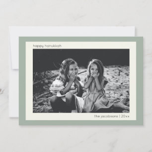 Tarjeta Festiva Simple Moderno Verde Salvia Foto de Hanukkah Famil