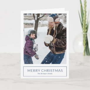 Tarjeta Festiva Simple Navideño de Foto Minimalista Polvo Azul