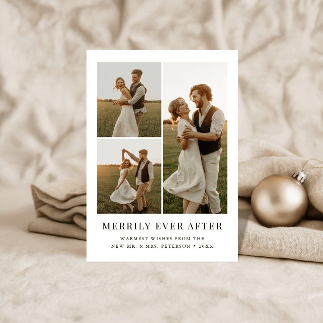 Tarjeta Festiva Simple Newlywed Merrily Ever After Rustic Photo (Subido por el creador)