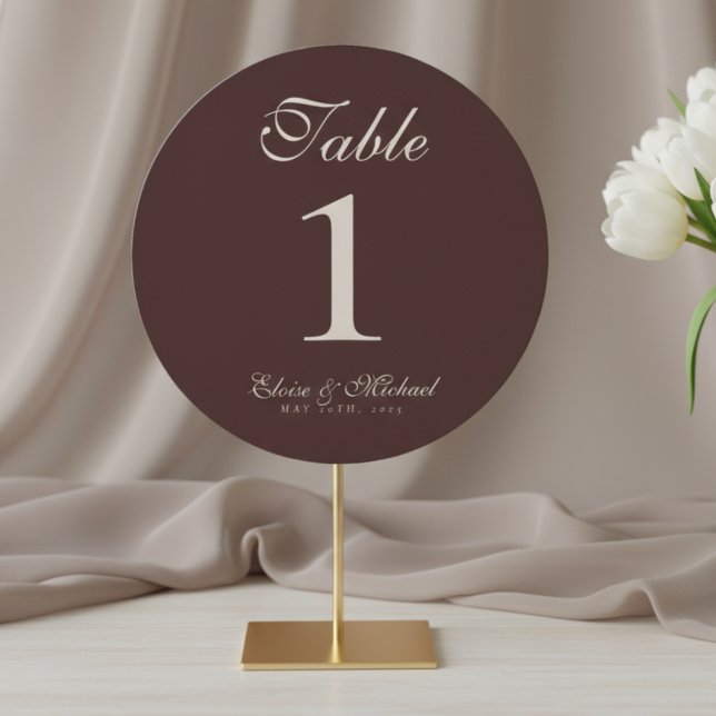Tarjeta Festiva Simple Número de Mesa de Boda Marrón Neutral (Guide guests to their seats in style with this Neutral Brown Wedding Table Number Sign!)