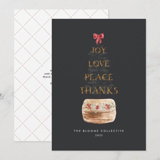 Tarjeta Festiva Simple Oro Oscuro Gris Typografía Mínima Negocios (Anverso / Reverso)