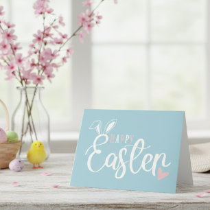 Tarjeta Festiva Simple Pastel Rosa y Azul Cuidad Feliz Pascua