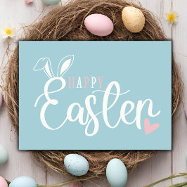 Tarjeta Festiva Simple Pastel Rosa y Azul Cuidad Feliz Pascua