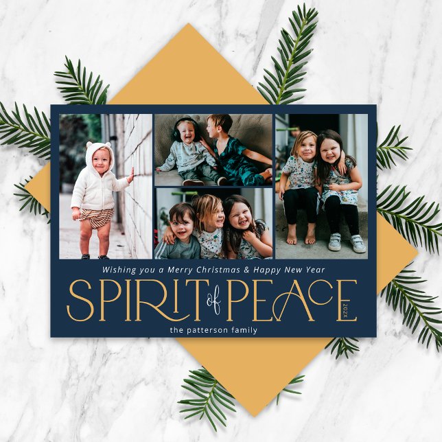 Tarjeta Festiva Simple Peace Photo Gold Navy (Subido por el creador)