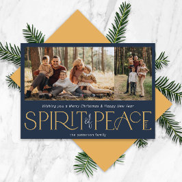 Tarjeta Festiva Simple Peace Photo Navy Gold