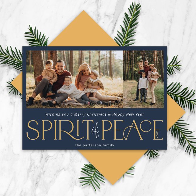 Tarjeta Festiva Simple Peace Photo Navy Gold (Subido por el creador)