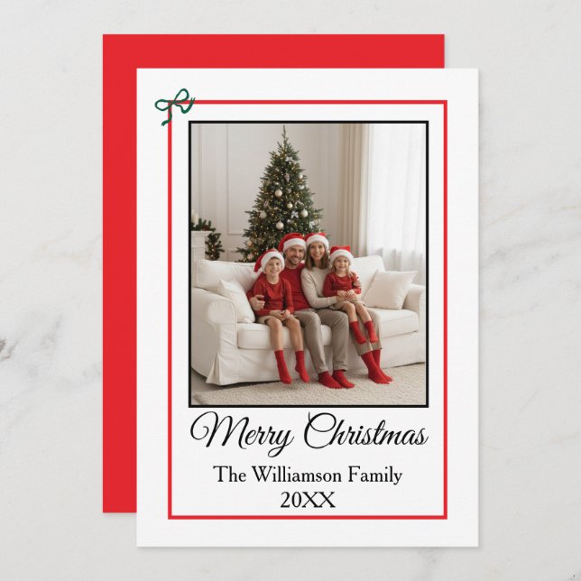 Tarjeta Festiva Simple Photo Red, Green, and Black Merry Christmas (Anverso / Reverso)