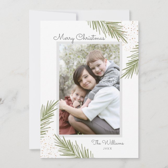 Tarjeta Festiva Simple Pines Christmas Photo Card (Anverso)