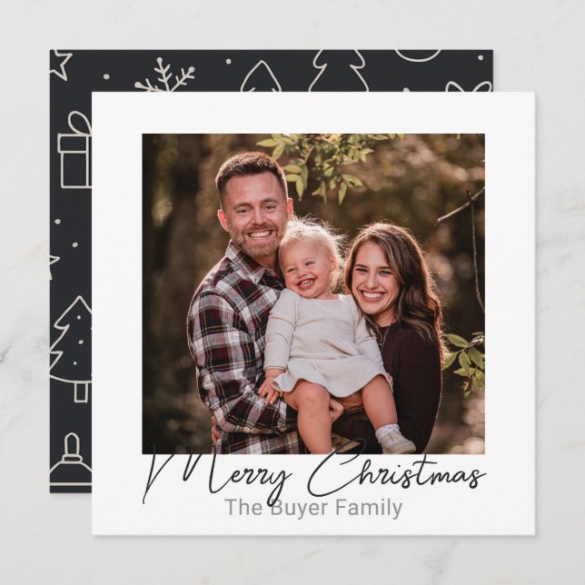 Tarjeta Festiva Simple Pleasures One Photo Doodle Christmas Card (Anverso / Reverso)