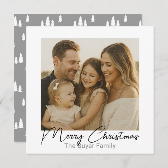 Tarjeta Festiva Simple Pleasures One Photo Gray Christmas Card (Anverso / Reverso)