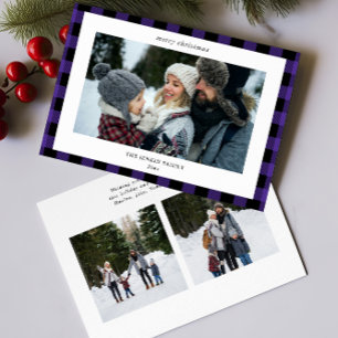 Tarjeta Festiva Simple Purple Black Plaid Border 3 Navidades de fo