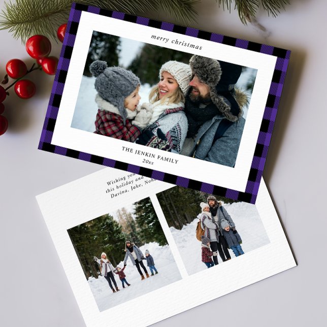 Tarjeta Festiva Simple Purple Black Plaid Border 3 Navidades de fo (Subido por el creador)