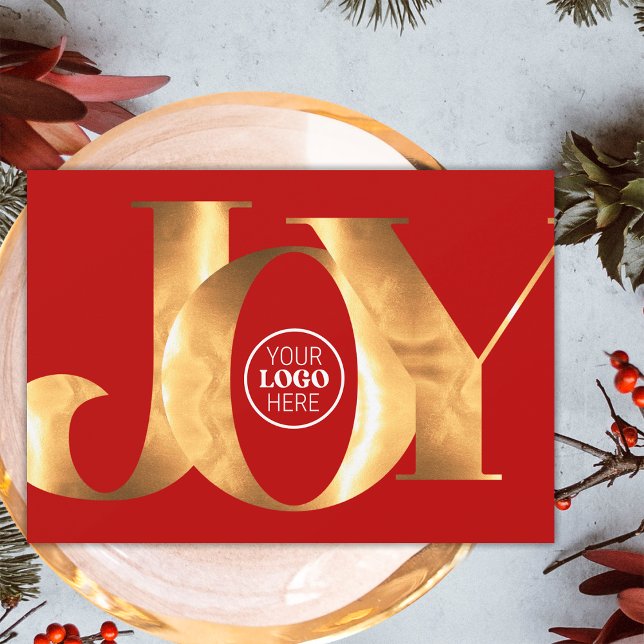 Tarjeta Festiva Simple Red & Gold Joy Business Logo Felices Fiesta (Front)