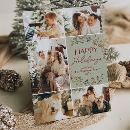Tarjeta Festiva Simple Red Green 5 Photo Happy Holiday Card