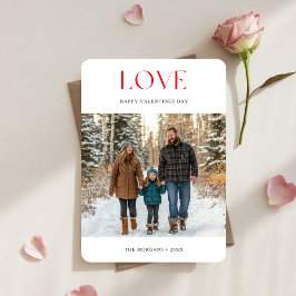 Tarjeta Festiva Simple Red Love Valentines Family Photo Con Niños