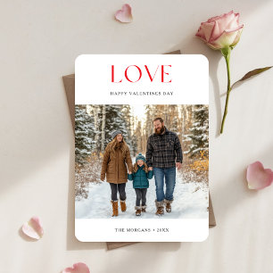 Tarjeta Festiva Simple Red Love Valentines Family Photo Con Niños