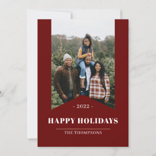 Tarjeta Festiva Simple Red Minimalista Happy Holidays Photo 2022
