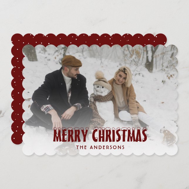 Tarjeta Festiva Simple Red Snow Photo Merry Christmas Card (Anverso / Reverso)