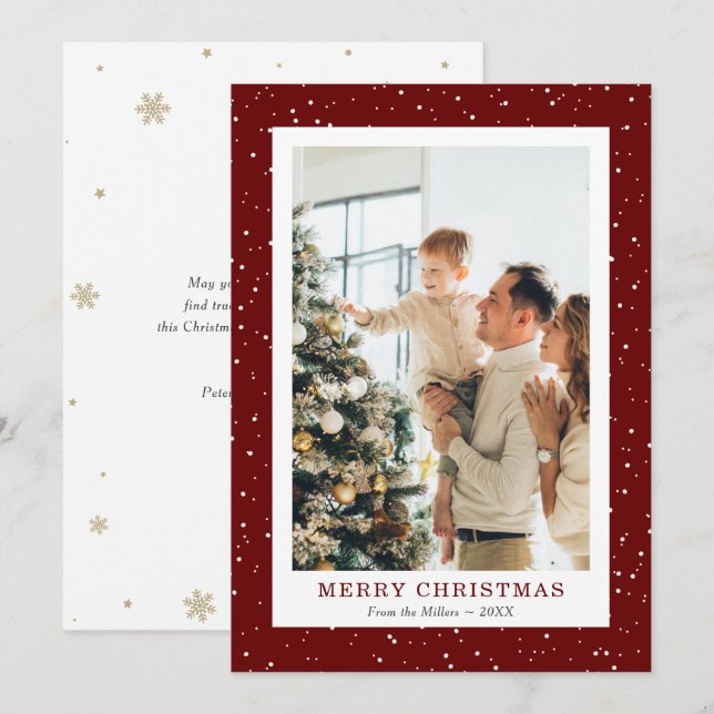 Tarjeta Festiva Simple Red Snow Photo Merry Christmas Cards (Anverso / Reverso)