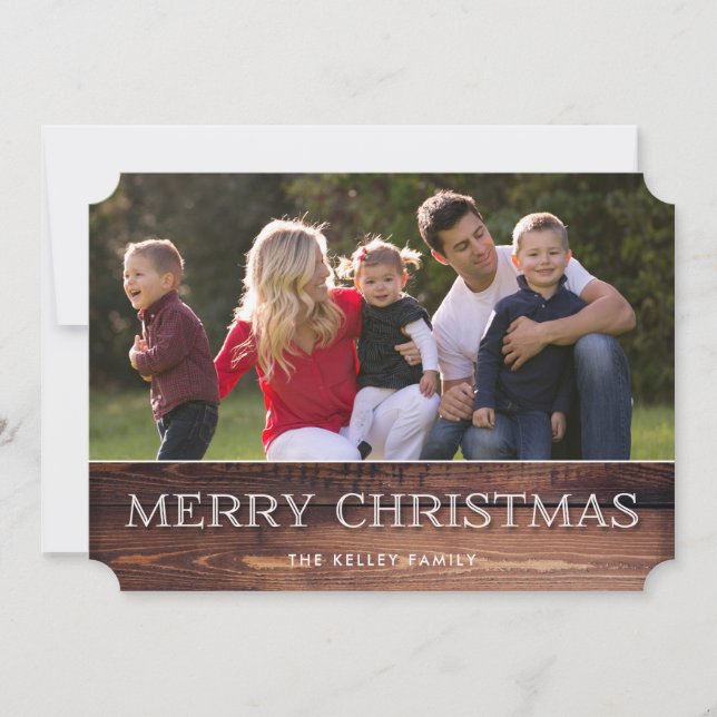 Tarjeta Festiva Simple Rustic Dartic Wood Merry Christmas Photo Ca (Anverso)