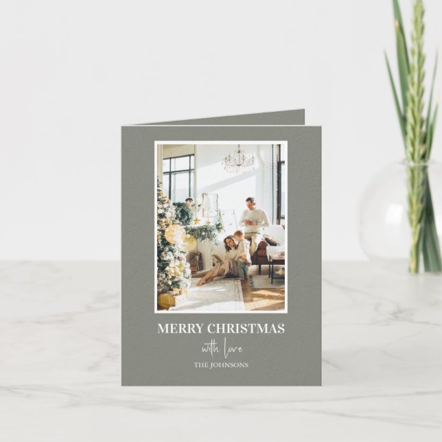 Tarjeta Festiva Simple Sage Green Christmas Photo (Anverso)