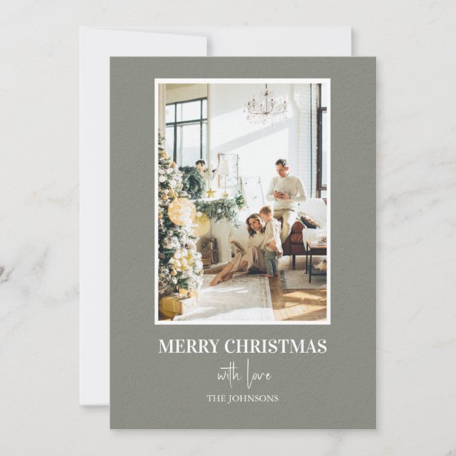 Tarjeta Festiva Simple Sage Green Christmas Photo (Anverso)