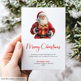 Tarjeta Festiva Simple Santa Claus Modern Script Font Holiday Card