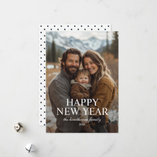 Tarjeta Festiva Simple Script Elegante Foto Feliz Año Nuevo