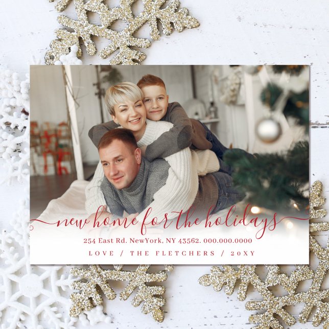 Tarjeta Festiva Simple Script New Home for Holidays Photo Moving (Subido por el creador)