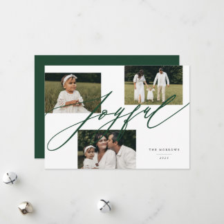 Tarjeta Festiva Simple Script Saludo Alegre Foto Verde