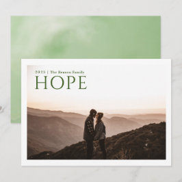 Tarjeta Festiva Simple Serif HOPE Green Watercolor Back