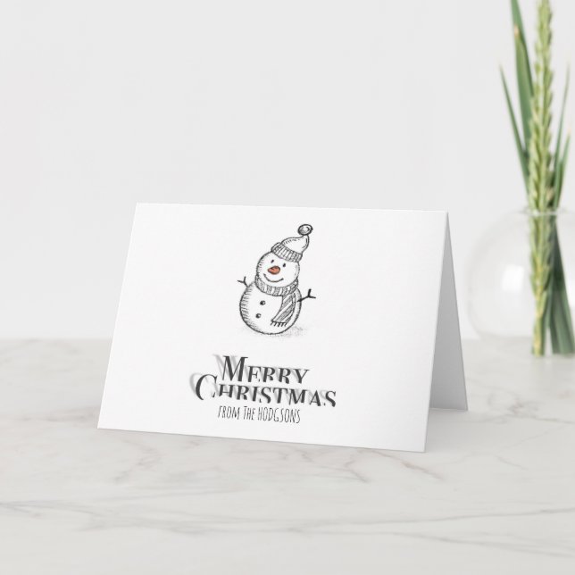 Tarjeta Festiva Simple Snowman "Feliz Navidad" Navidades Textos (Anverso)