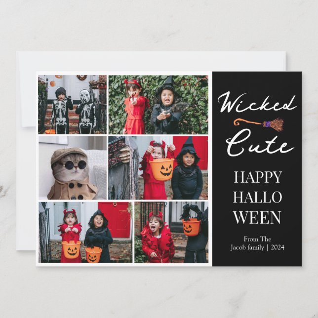 Tarjeta Festiva Simple Spooky Boo Strip feliz Halloween 6 Foto (Anverso)