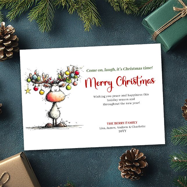 Tarjeta Festiva Simple Whimsical Reindeer Holiday Greeting (Simple Whimsical Reindeer Holiday Greeting)