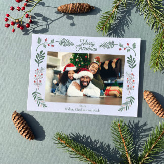 Tarjeta Festiva Simple Winter Foliage Single Photo Horizontal