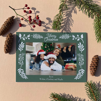 Tarjeta Festiva Simple Winter Foliage Single Photo Horizontal