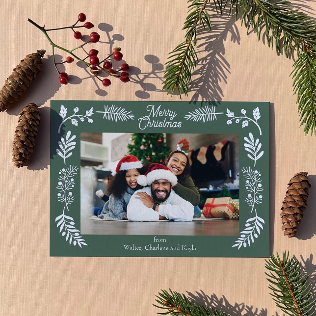 Tarjeta Festiva Simple Winter Foliage Single Photo Horizontal (Subido por el creador)