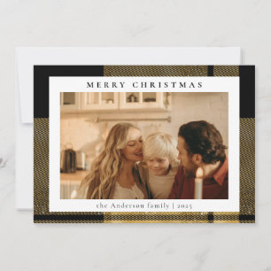 Tarjeta Festiva Simple y elegante Tartán Plaid   Navidades de foto