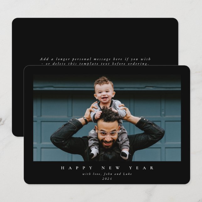 Tarjeta Festiva Simple y moderna foto única feliz año nuevo (Anverso / Reverso)