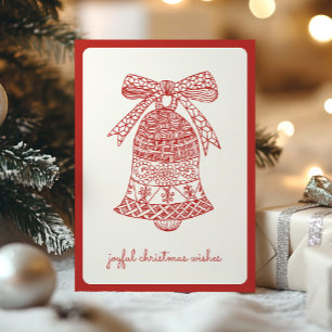 Tarjeta Festiva Simple y moderno Bell Joyful Navidades Rojo