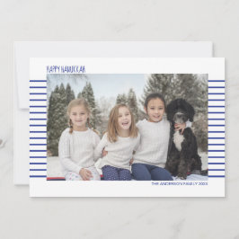 Tarjeta Festiva Simple y moderno Hanukkah rayado azul y blanco