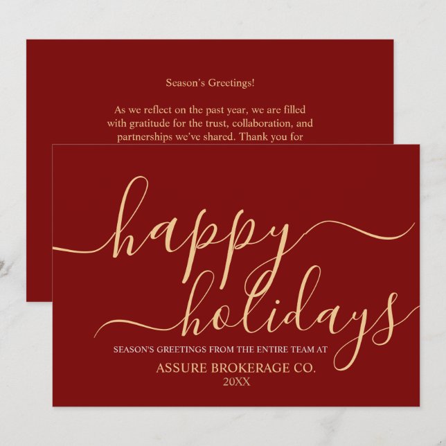 Tarjeta Festiva SimpleScript Happy Holidays Business Corporate Red (Anverso / Reverso)