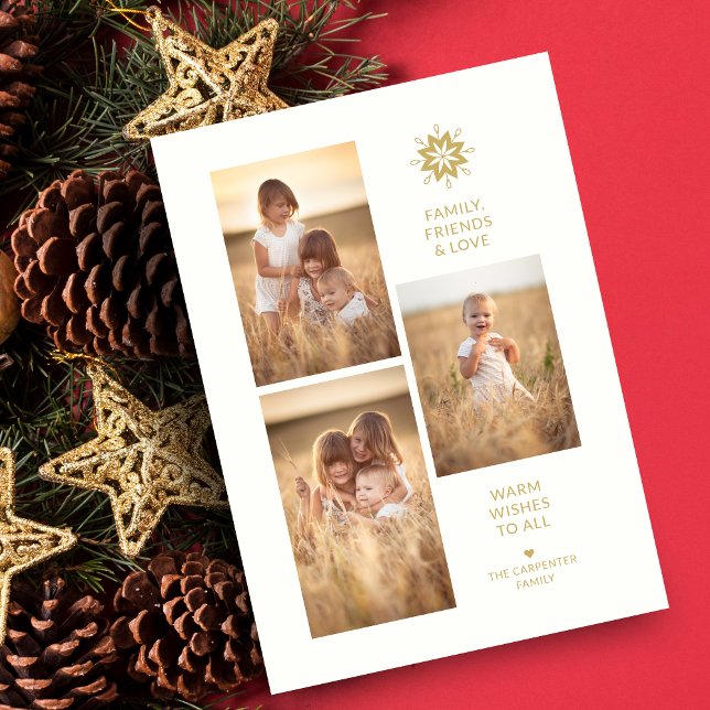 Tarjeta Festiva Simplicity Minimal 3 Photos Family Collage  (Simplicity Minimal 3 Photos Family Collage Holiday card with Envelope.)