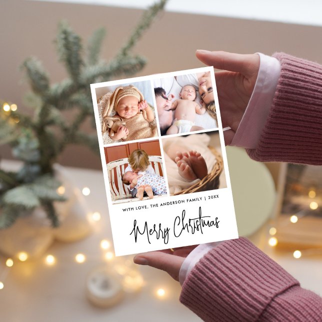 Tarjeta Festiva Simply Elegant Stylish 4 Photo Christmas Greetings (Subido por el creador)